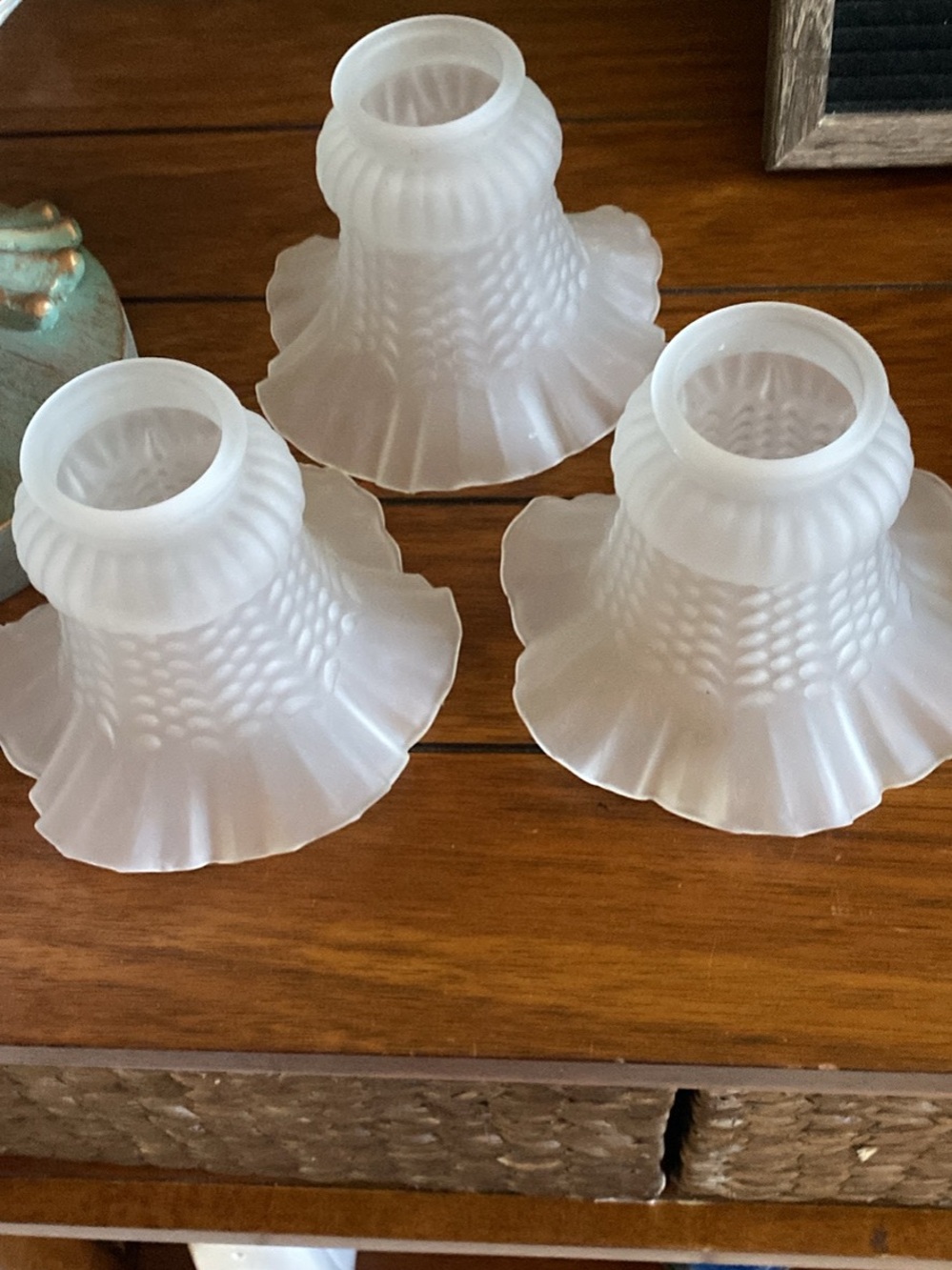 Vintage Milk Glass Lamp Shades - Ruffled Trumpet Style (Set of 3)